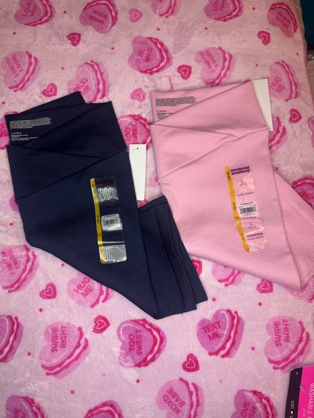 Kids Ribbed Leggings - Pink & Navy